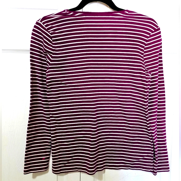 "THE TALBOTS TEE" Women's Size Medium Petite Fuschia & White Striped Shirt - Picture 2 of 2